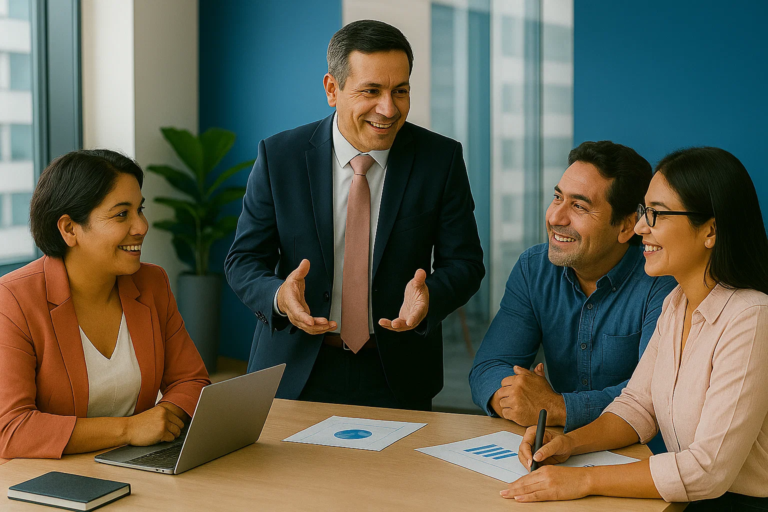 Líder comercial guiando a su equipo con entusiasmo - Novamento